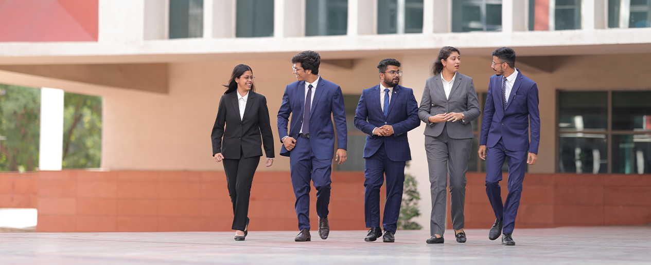 Students walking down the campus steps at BML Munjal University